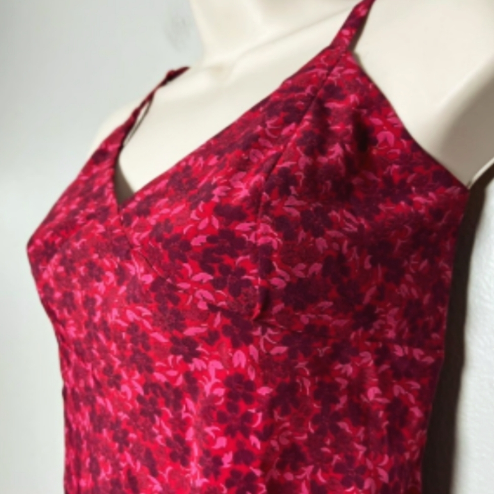 5/$50 EUC Vintage Express Slip Dress Floral Lace Side Zip 90's Pink/Red Sz.9/10 - Picture 3 of 9